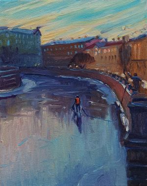 Painting, Impressionism - Strong ice on the Griboyedov Canal