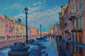 Painting, City landscape - February thaw in St. Petersburg