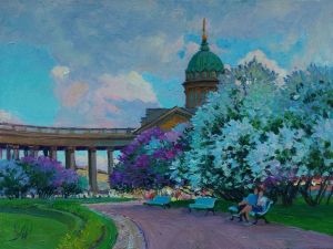 Painting, City landscape - May at the Kazan Cathedral