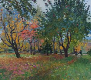 Painting, Landscape - In the autumn garden