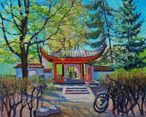 Painting, Landscape - Sunny May in the garden of friendship
