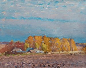 Painting, Landscape - Autumn in the village