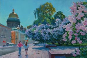 Painting, City landscape - Lilac is blooming in St. Petersburg