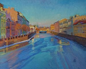 Painting, City landscape - On the Moika River in early spring