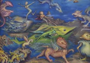 Painting, Landscape - riding a fish