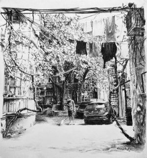 Graphics, City landscape - Tbilisi. An Old Courtyard