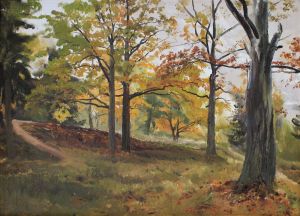 Painting, Landscape - Autumn oaks in Grebnevo