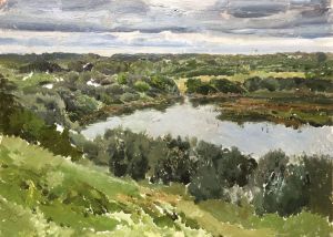 Painting, Landscape - The Nerl River. The village of Petrovo-Gorodishche