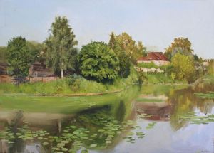 Painting, Landscape - Pond in Komyagino village