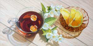 Painting, Oil - Sunshine tea with jasmine