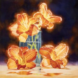 Painting, Realism - The sun in petals or a still life with a daylily