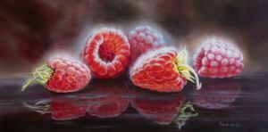 Painting, Still life - Ripe raspberries