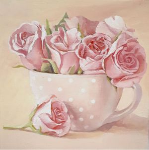 Painting, Still life - «Roses in a cup»