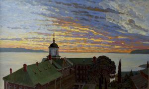 Painting, Realism - Sunset of Mount Athos