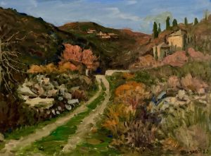 Painting, Landscape - Athos Greece . Siluan&#039;s Mill