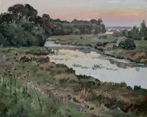 Painting, Realism - The dam in Makeevo.
