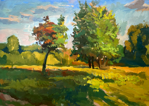 Painting, Landscape - summer landscape with trees