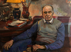 Painting, Portrait - portrait of a neighbor in the interior