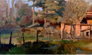 Painting, Landscape - rural motif after noon