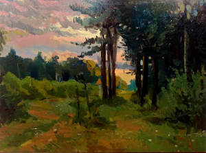 Painting, Landscape - twilight, August in the Moscow region