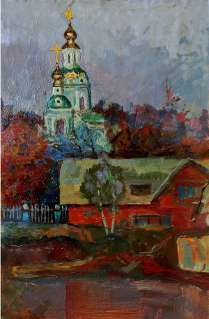 Painting, Landscape - St. Nicholas Church in the village of Arkhangelskoye