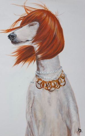 Painting, Portrait - windy dog