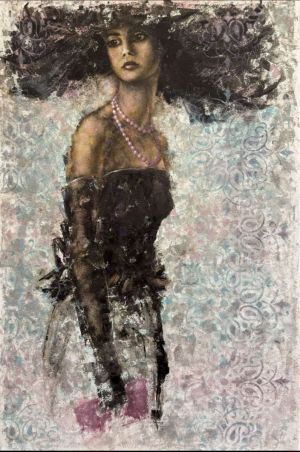 Painting, Portrait - Pink pearls