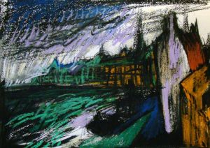 Graphics, Expressionism - Embankment in the afternoon