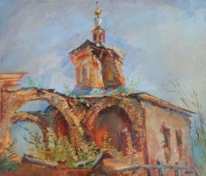 Painting, City landscape - Yelets. The Old Church