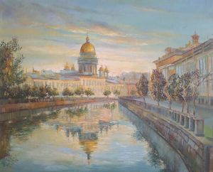 Painting, City landscape - View of St. Isaac&#039;s Cathedral