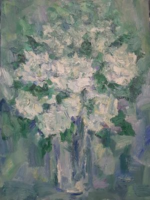Painting, Still life - a bouquet of white flowers
