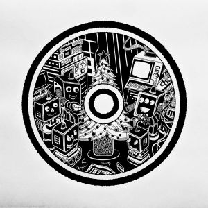 Graphics, Abstractionism - Xmas Time&#039; A1 Funny robots decorate a Christmas tree