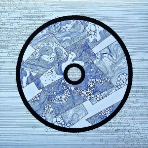 Graphics, Interior - Flood' A2  Graphics with a liquid blue pattern in the image of a vinyl record