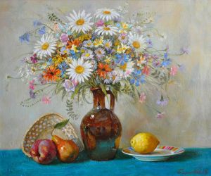 Painting, Still life - Still-life with flowers and fruits