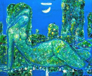 Painting, Plot-themed genre - Morning by the river. Mermaid
