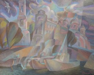 Painting, City landscape - The city of Seagulls