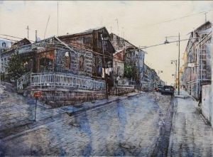 Painting, City landscape - AN EVENING IN GYUMRI. ARMENIA