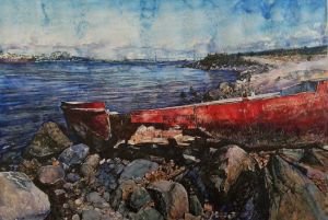 Painting, Seascape - THE RED BOAT. VLADIVOSTOK