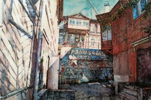 Painting, City landscape - VLADIVOSTOK. SUNNY COURTYARD