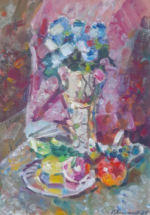 Painting, Still life - Still life with flowers and fruits