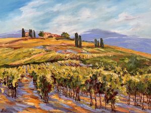 Painting, Landscape - Vignes sous le soleil