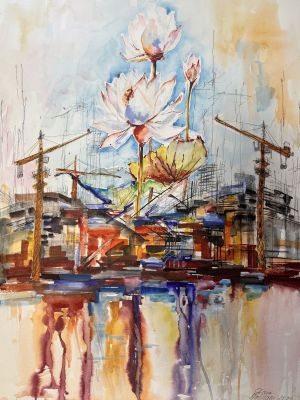 Painting, City landscape - The Stone Flower
