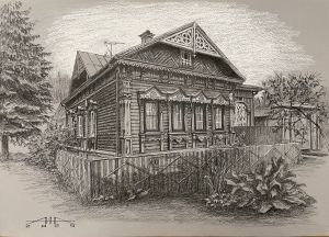 Graphics, Landscape - «Wooden lace.» From the series «Wooden architecture of Noginsk.»