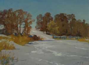 Painting, Landscape - Rpen river in winter.