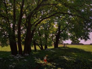 Painting, Landscape - In the shade of oak trees.