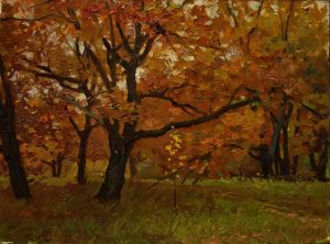 Painting, Landscape - Autumn oak grove.