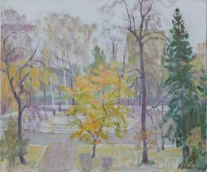 Painting, City landscape - The autumn motif