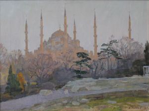 Painting, City landscape - Sultan Ahmed Mosque. Istanbul.
