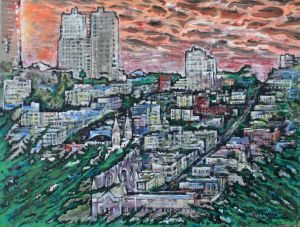 Painting, Expressionism - Zakat-v-San-Francisko