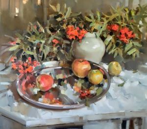 Painting, Still life - Still life with mountain ash. August.
